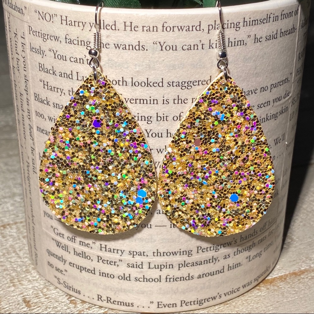 3 for $15 Gold Glitter Earring Teardrop Multicolor - Picture 1 of 4